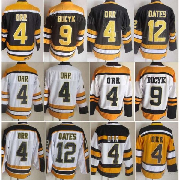 Men Retro Hockey 4 Bobby Orr Jerseys 9 Johnny Bucyk 12 Adam Oates Vintage Classic 75 Anniversary CCM Black White Yellow Team Color Retire St