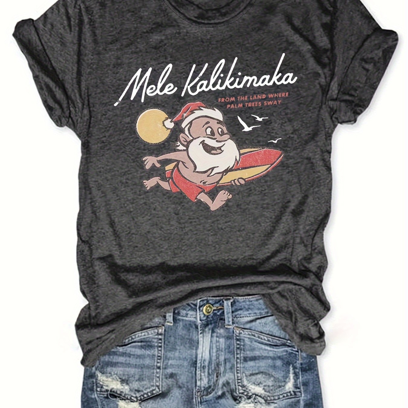 TEMU Christmas Santa & Letter Neck T-shirt, Casual Short Sleeve Top For , Women's Clothing