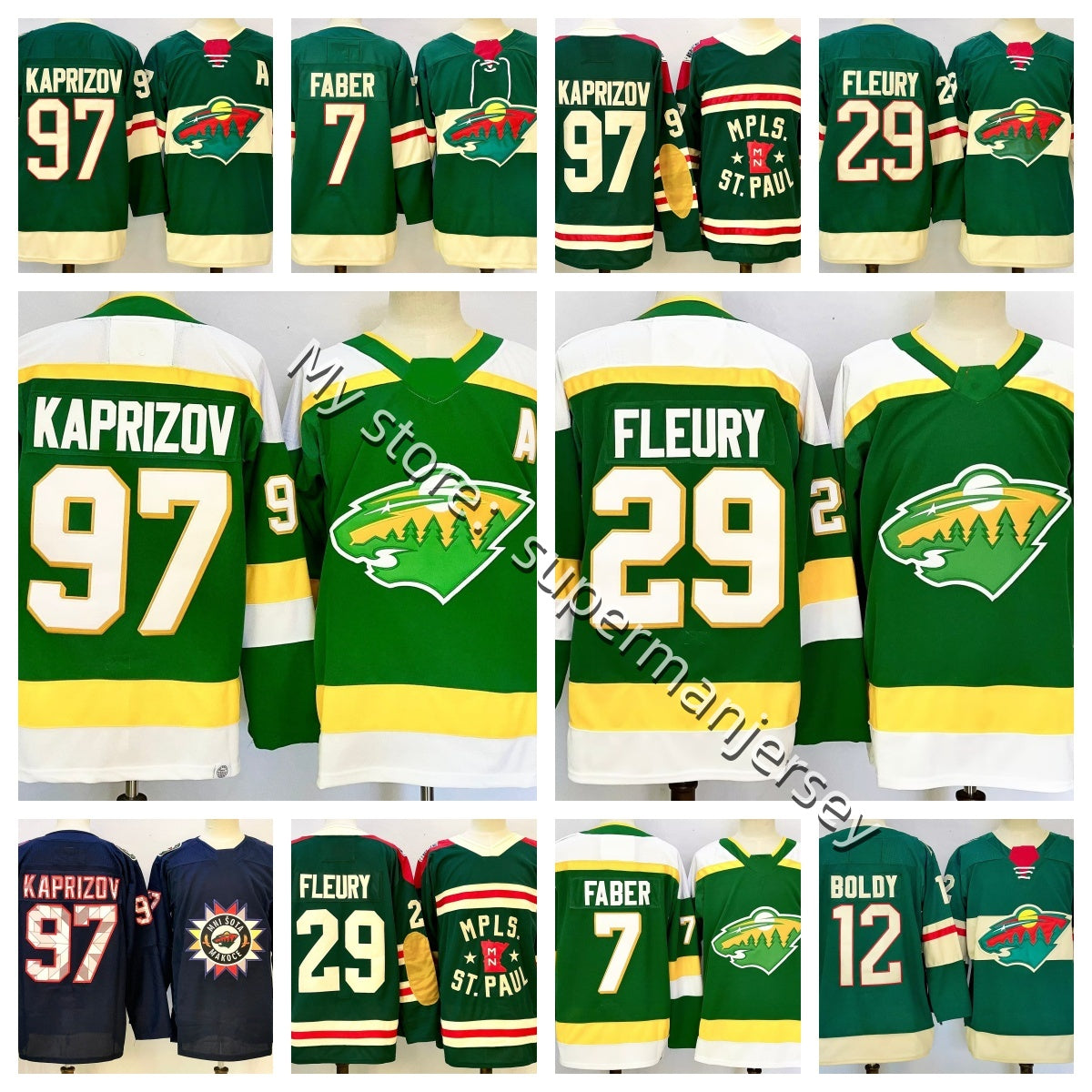 Kirill Kaprizov mn hockey Brock Faber Matt Boldy Mats Zuccarello Vladimir Tarasenko Spurgeon Ryan Hartman Marco Rossi Joel Eriksson Ek wild jersey A