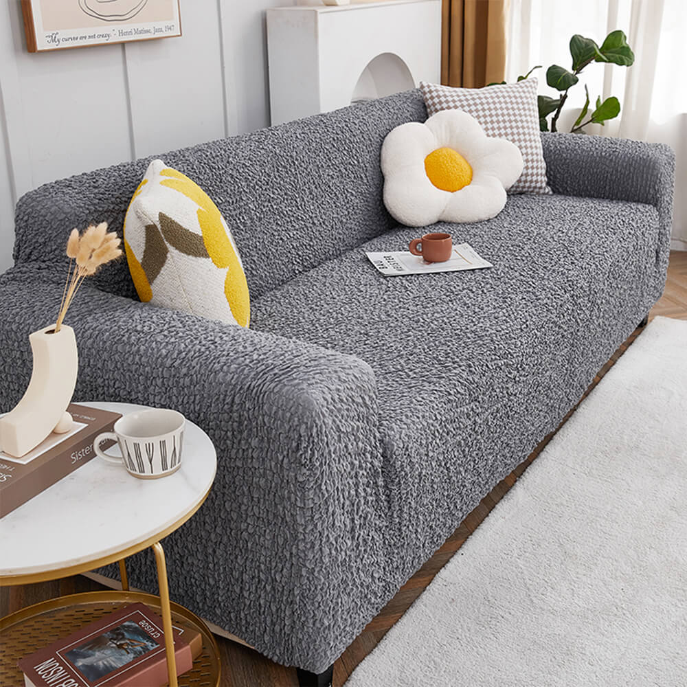 All-Season Cloud Bubble Textured Stretch Full-Cover Couch Cover, Grey - 2-Seater