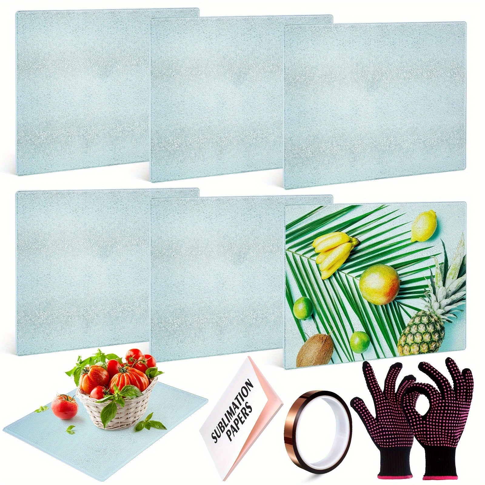 TEMU 16 Pcs Clear Blank Sublimation Glass Cutting Boards Set 6 Pcs Glass Chopping Boards With Rubber Feet 11 X 7.87 Inch, Heat Resistant Gloves, Heat