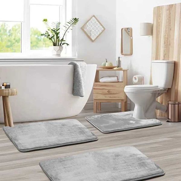 Velvet Bath Set Super Soft Non-slip Comfortable Bath Mats Rug Carpet Set for Bathroom Absorbent Washable Rug Toilet Floor MatC241227