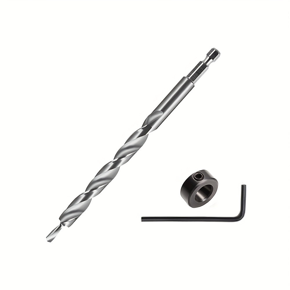 TEMU 1set 9.5mm 3-8" Twist Step Drill Bit + Depth Stop Collar + Hex Wrench Set For Pocket Hole Jig Kit Guide Power Tools Wood Aluminum Thin Metal