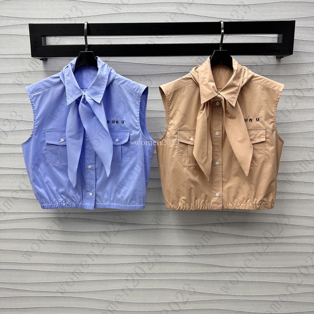 Brand shirt Designer blouse Women Bow tie shirts sleeveless blouses Fashion LOGO casual shirt vacation blouses May 29