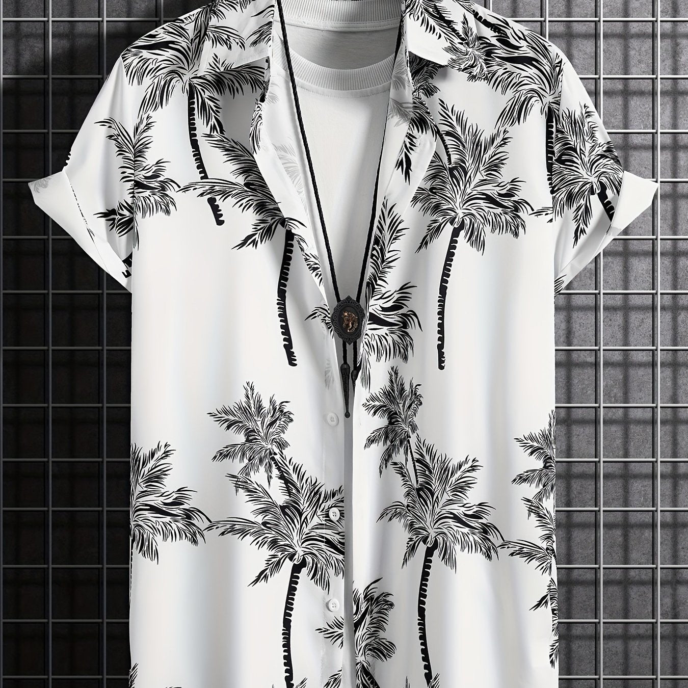 TEMU Men's Print Short Sleeve Shirt - Lightweight Breathable Square Neck Button-up Summer Beach Shirt, Regular Fit Casual Streetwear For Men, Summer