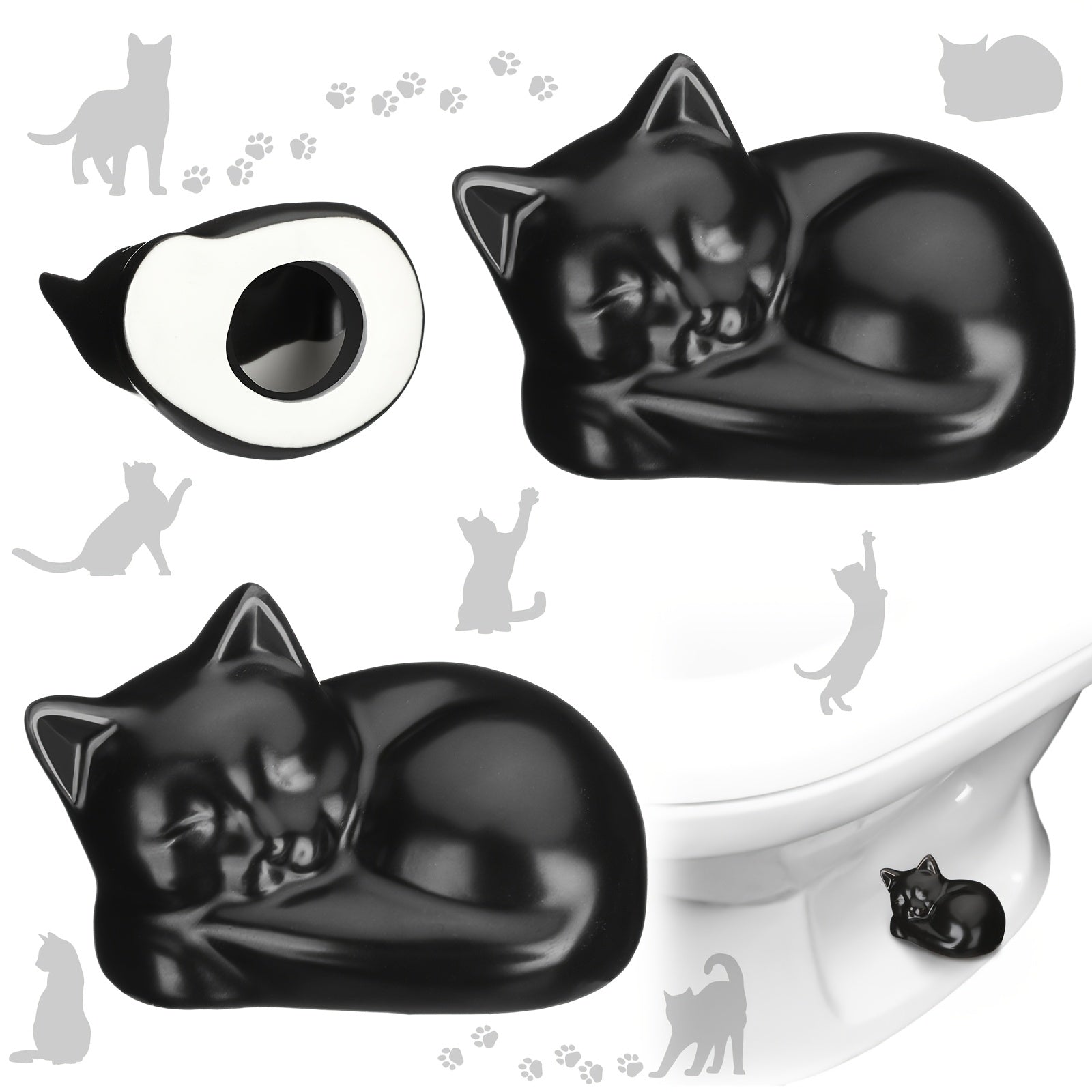 TEMU 2 Pack Black Cat Toilet Bolt Caps - Ceramic Adorable Sleeping Cat Design Screw Covers, Glossy Bathroom Decor Replacement Parts For Toilet Tank,