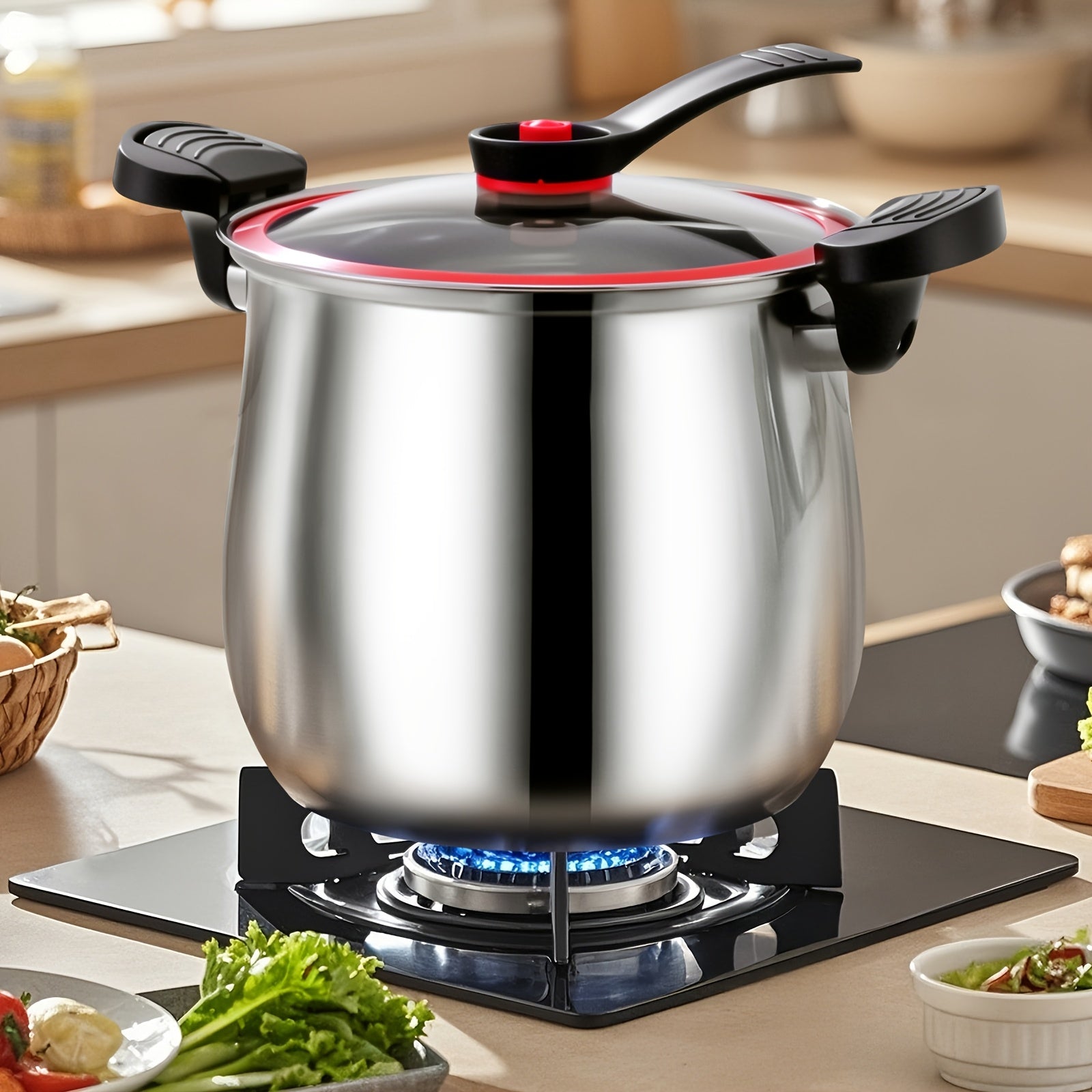 TEMU 6 Quart Stainless Steel Cookware With Lid - Heavy Duty Induction Compatible, Surface, Large Capacity Soup & Stew Pot For Healthy Cooking,