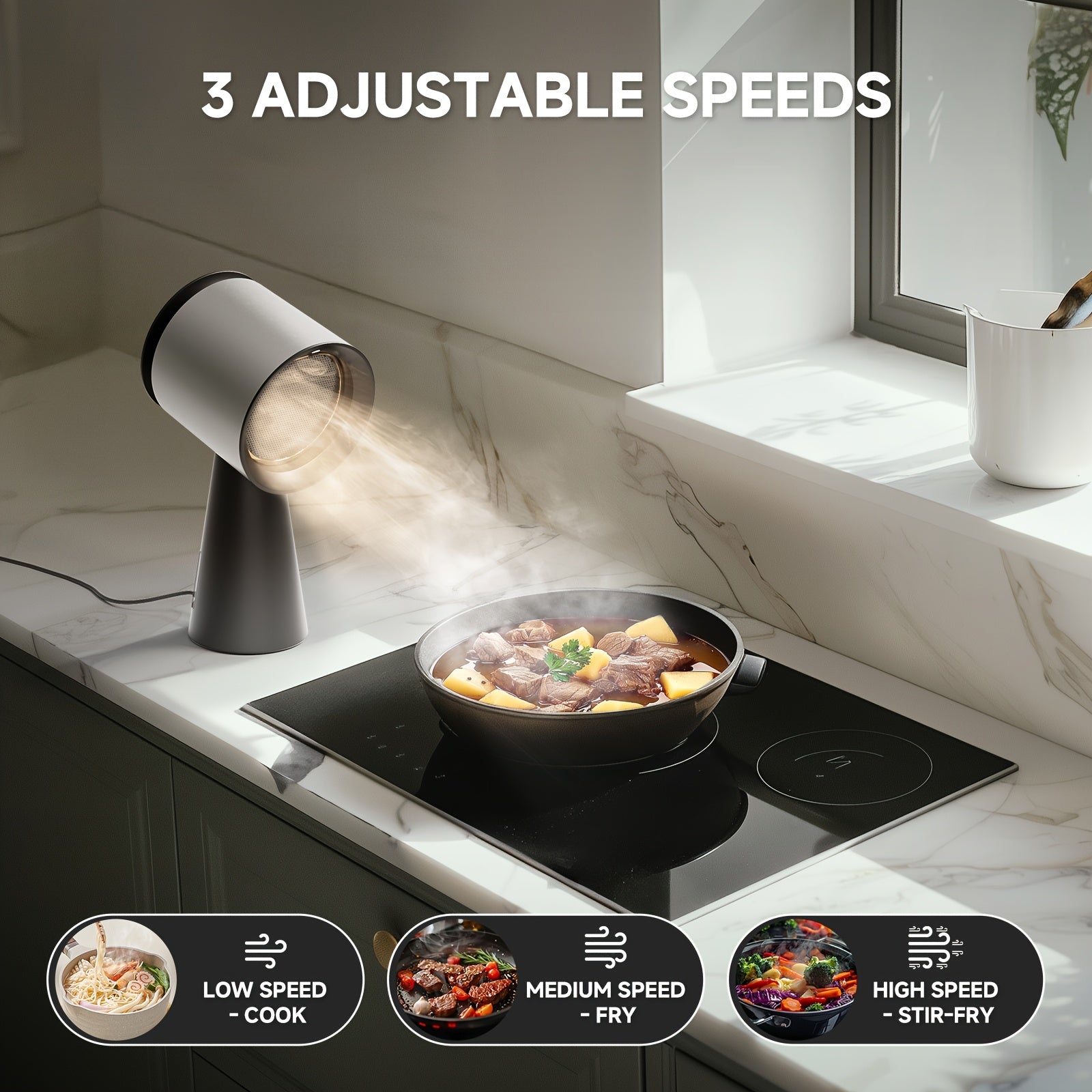 TEMU Amzchef Desktop Range Hood - 3-speed Turbo Ventilation, Detachable 3-stage Filter (polymer+al Mesh+), ³-min Airflow, Led Light & Overflow Cup -