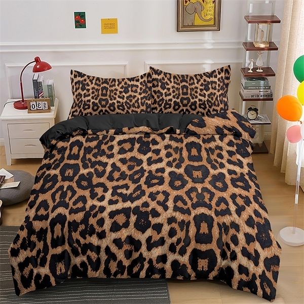 Leopard Print Bedding Set Animal Skin Duvet for Kids Teens and Adults Polyester Comforter Cover with Pillowcase