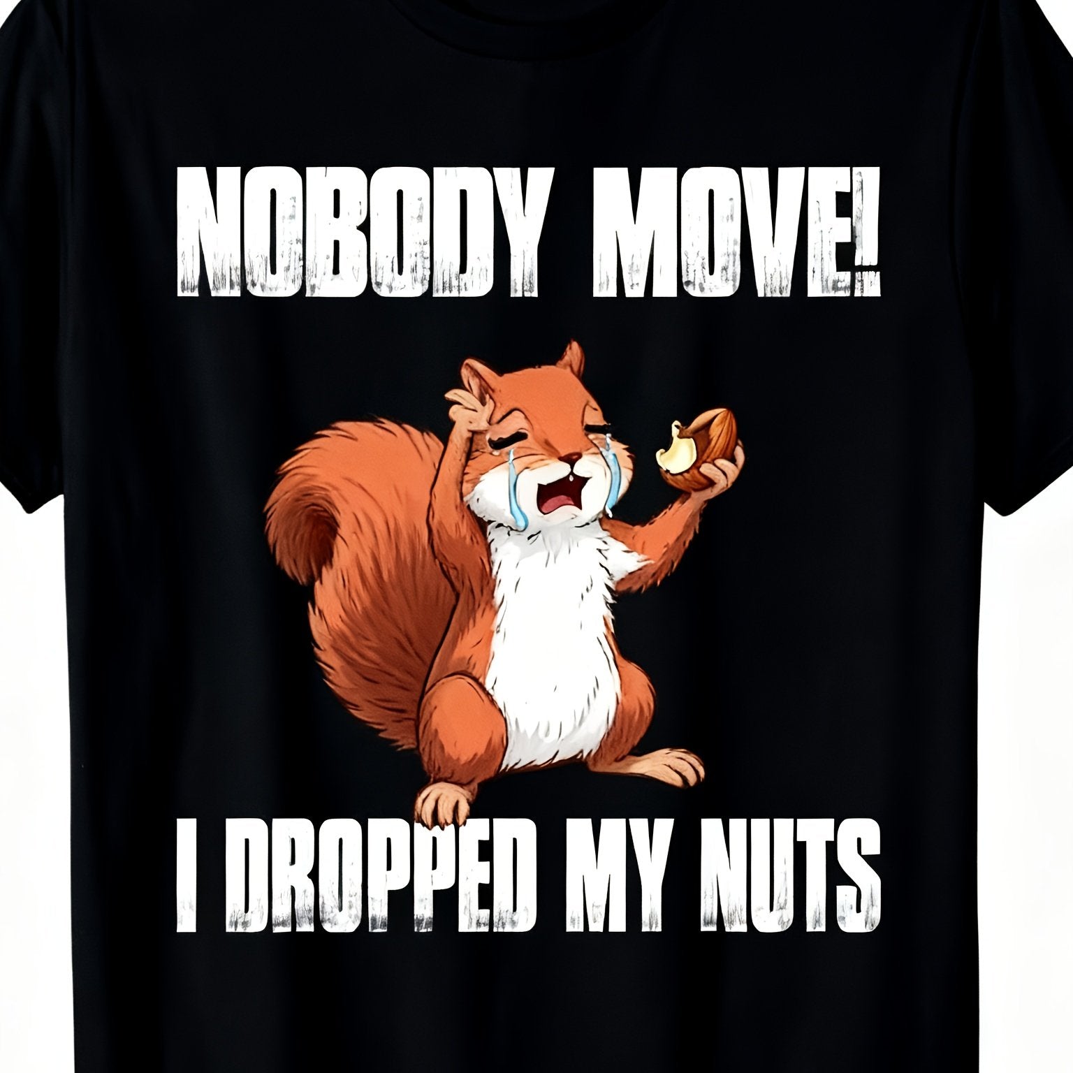 TEMU Funny "nobody Move I " Squirrel Graphic Men's T-shirt - Soft Breathable 180gsm Tee, Loose Fit Casual Shirt For Parties, Gifts (father's Day,