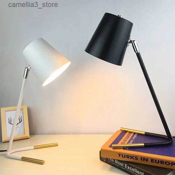Lamps Nordic Desk LED Table Lamp Black White Modern Countryside Simple Iron For Study Bedroom Parlor Bookstore Hotel Reading Q231104