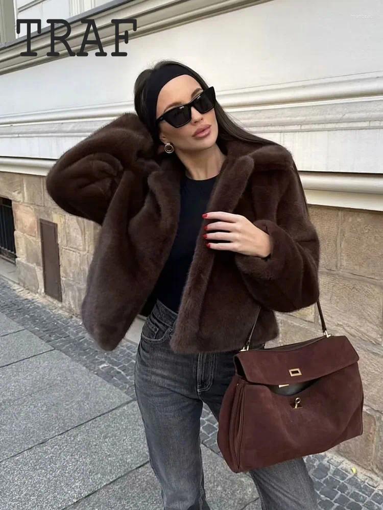 Women&#039;s Jackets Cropped Coat 2024 Faux Fur Warm Winter Short For Women Plush Long Sleeve Brown Jacket In Outerwears