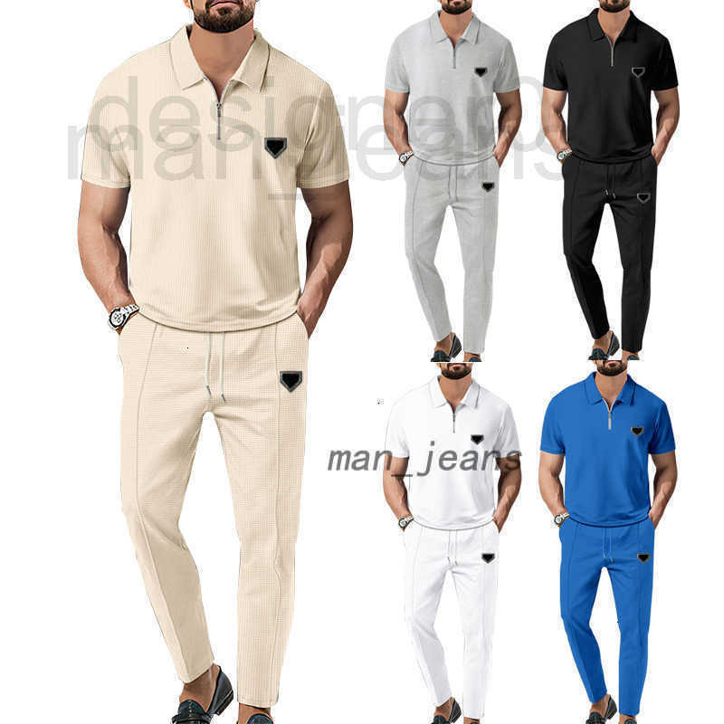 Men&#039;s Tracksuits designer Luxury Designer Autumn New Solid Color Set Waffle Polo Neck Short Sleeve Zipper Pants For Men STEX 5XUU