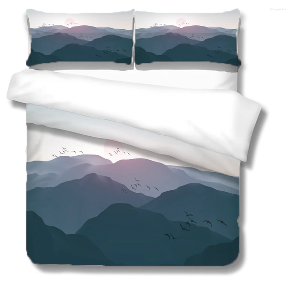 Bedding Sets HUANZHUANG Pattern 3 Piece Set Blue Mountains Idea Duvet Cover Pillow Case Full Size King Fit Single Bed Double Kids