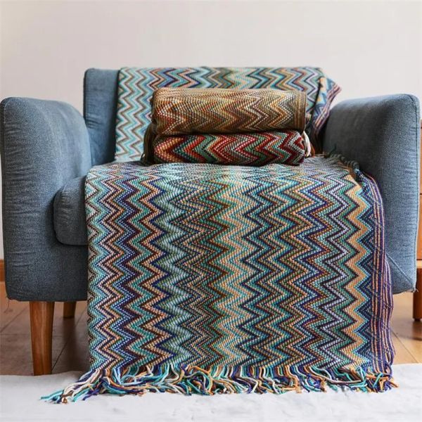 Blankets Battilo Bohemia Throw Blanket Acrylic Knitted With Tassel Bed Plaid Throws For Couch spread On Decor 221203