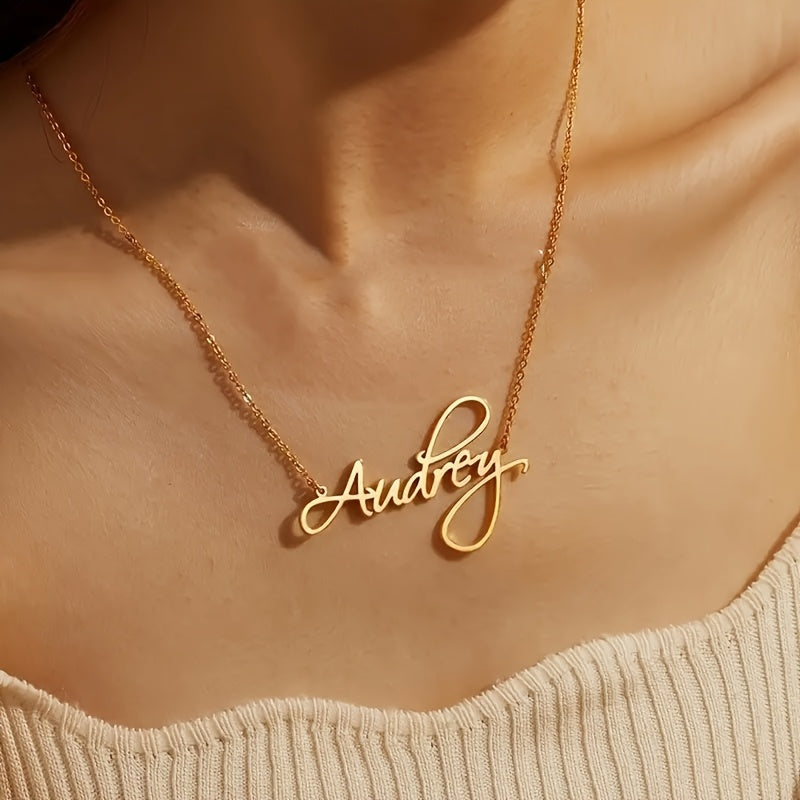 TEMU Personalized Name Necklace For Women - Custom Cursive Font Golden-tone Metal Pendant, Elegant Minimalist Jewelry Gift For Teacher's Day,