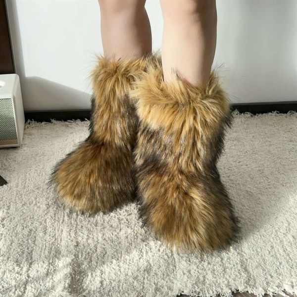 New Winter Onepiece Raccoon Female Snow Shop Shoes Outdoor Mid Leg Boots