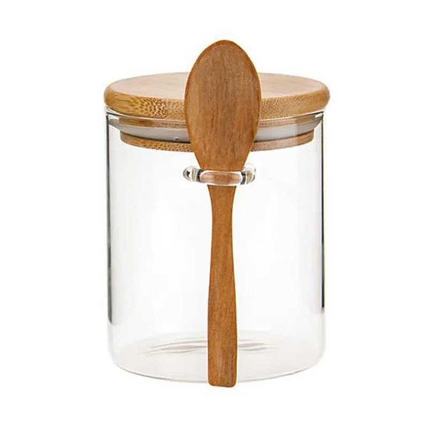 Storage Bottles Jars Food storage glass jar transparent sealed jar container with lid and spoon used for storing loose tea salt sugar coffee