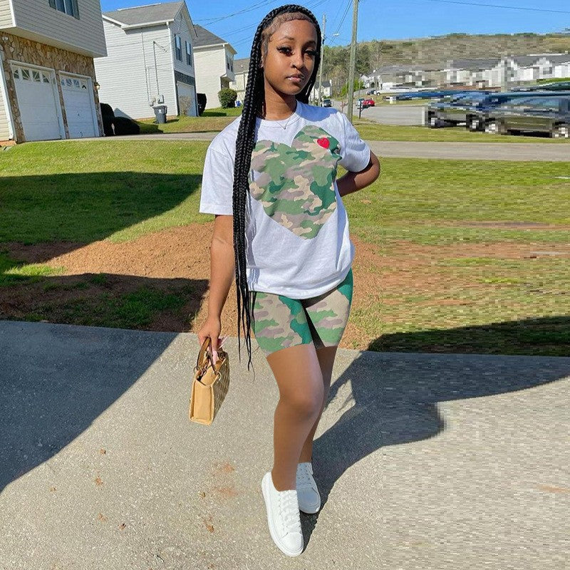 pla t shirt designer t shirts G8142 European and American womens fashion casual camouflage summer new casual sports short sleeves print mbroidery sh