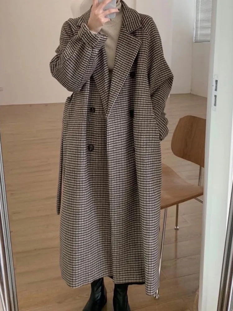 Women&#039;s Wool Blends Trench Coat for Women Tweed Wool Coat Korean Fashion Autumn Womens Winter Clothing Plaid Long Jacket Elegance Office Lady 2