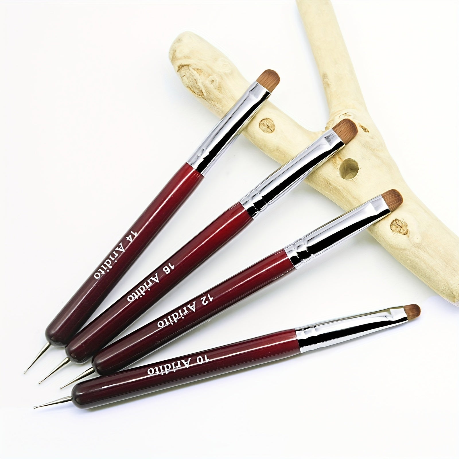 TEMU 4pcs Aridito Professional Acrylic French Manicure Brushes & Dotting Pens - Handles, (#10, #12, #14, #16) For Nail Art, Cuticle Care - Essential