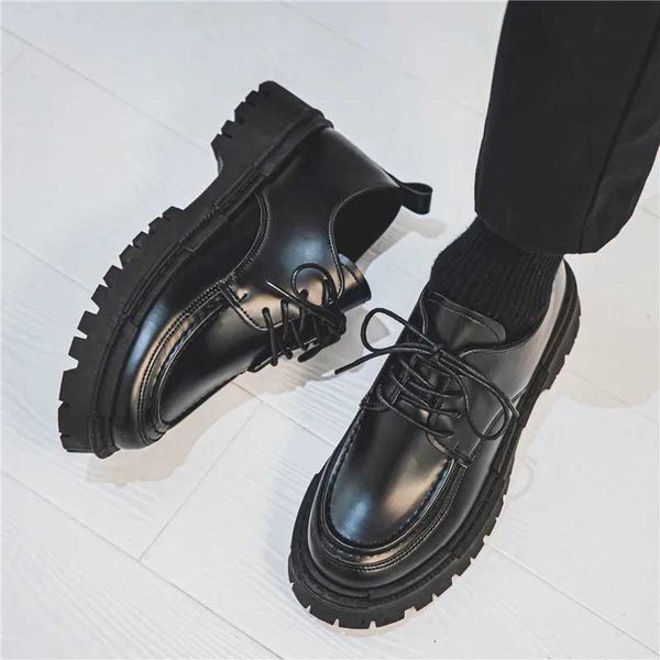 Mid Heel Men Oxford Shoes Black Leather British Mens Office Shoes Men Dress Shoes Formal Lace-up Black Shoes Thick Heel B271C241202