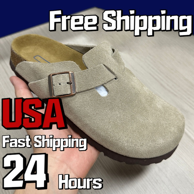 Free shipping boston soft footbed suede taupe mens designer slides classic clogs black womens Arizona sandals big buckle slippers slip-on casual sho