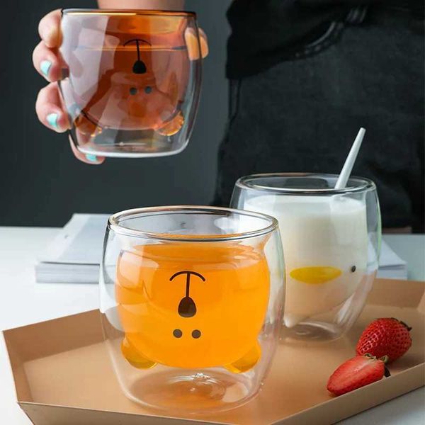 Insulated Double Wall Glass Mug Bear Cat Dog Animal Transparent Glass Cup Milk Coffee Cup Juice Cup Birthday Party Xmas GiftXJ241205
