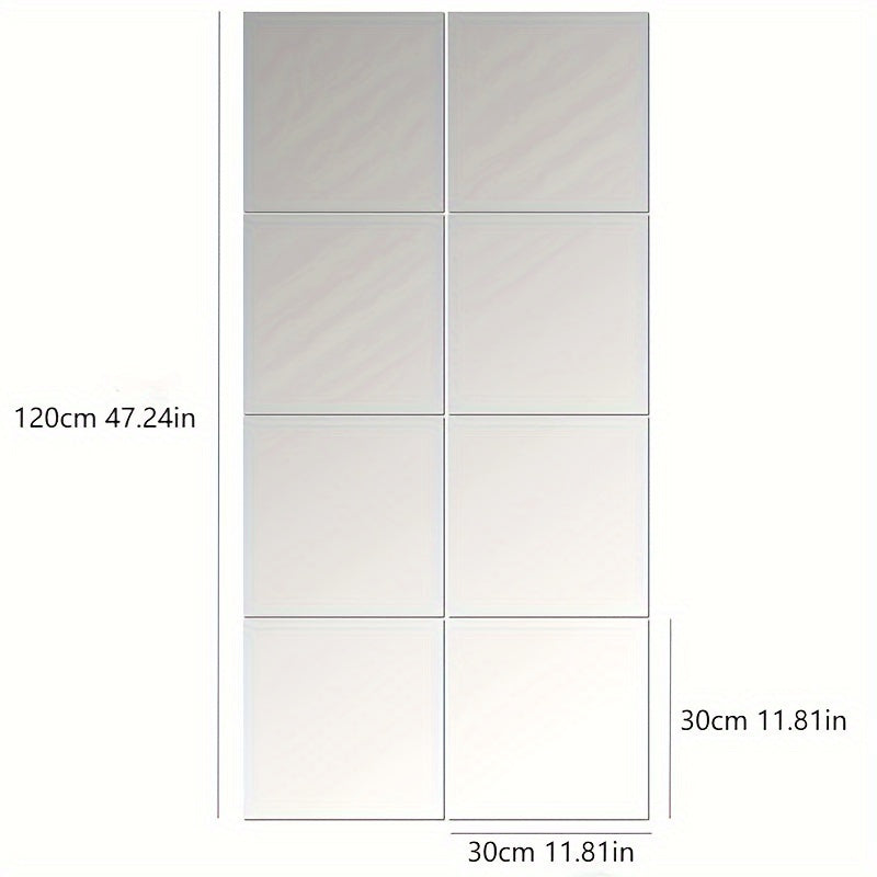 TEMU [2d Flat] 4-8pcs, 1mm Square Acrylic Mirror Wall Decoration, Used For Bedroom Living Room Office Kitchen Bathroom Porch Gym, Shatterproof