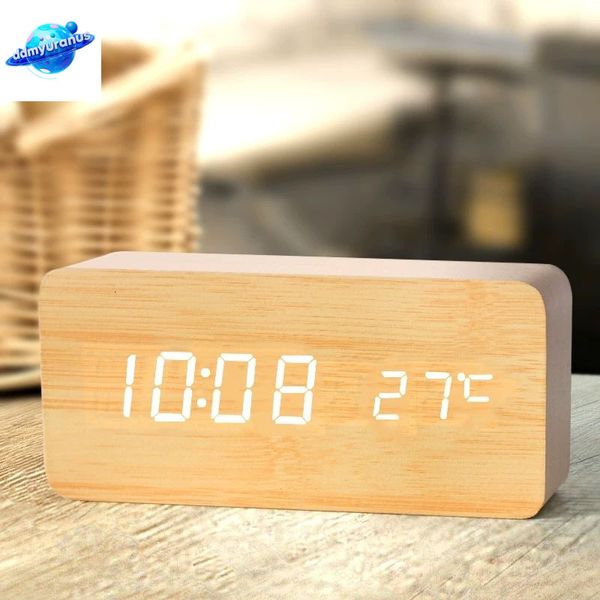 ddmyuranus Wooden Digital Clock, LED Alarm with Temperature Desk Clocks for Office,Bedside Clock