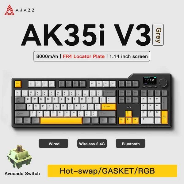 s Ajazz AK35I V3 MAX Mechanical Gaming Keyboard Wired Bluetooth Wireless Keyboard Gasket Hot Swap 104 Keys Customized Keyboard S2410251