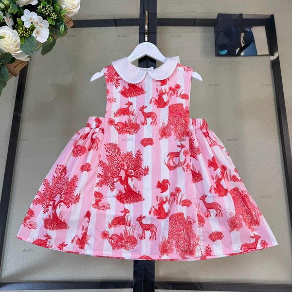 Classics Girls dress Pleated design princess dress Sleeveless design baby skirt kids designer clothes Sika deer jungle print baby dress