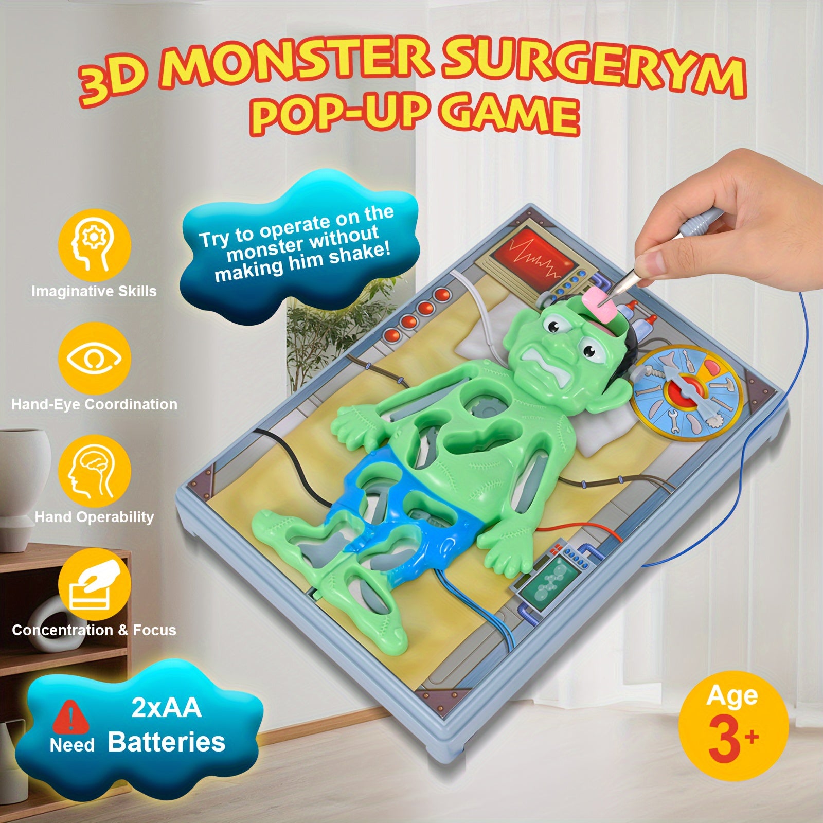 TEMU Interactive Monster Surgery Board Game For 3-12 - & Educational With Tweezers, Safe Non-toxic Materials, Players, Ideal Gift For Young Gamers