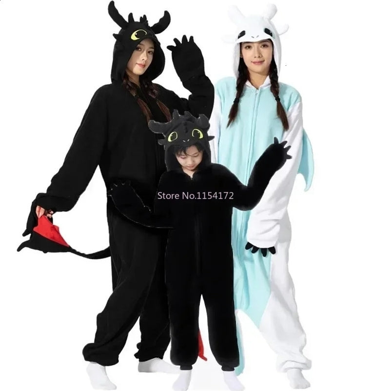 Black and White Dragon rens Kigurumi Onesie Adult Womens Animal Pajamas Halloween Costume Role Playing jumpsuit Christmas Gift 240927