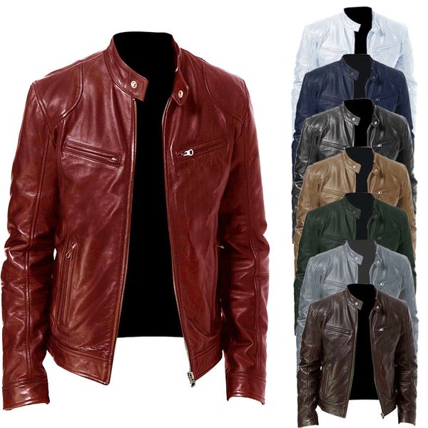 street fashion youth motorcycle multi pocket zipper outwear genuine men&#039;s leather jacket