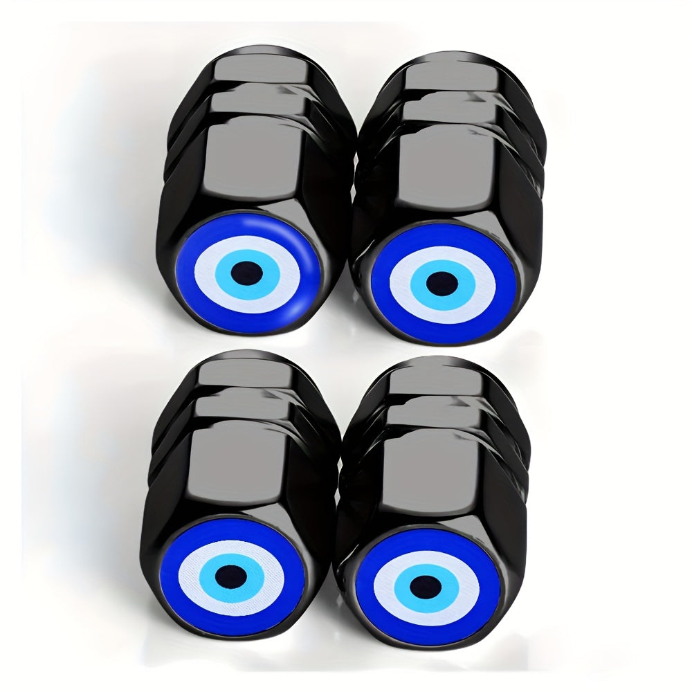 TEMU 4pcs Eye Talisman Tire Valve Caps - Suitable For Cars, Trucks, Suvs, And Motorcycles, Durable Aluminum Alloy With Stylish & Practical Dustproof