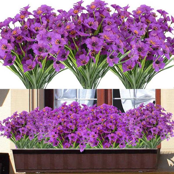 1 Bouquets Artificial Violet Flowers Silk Flowers Fake Grass Plants For Wedding Home Garden Decoration Birthday Xmas Party Decor Y240801