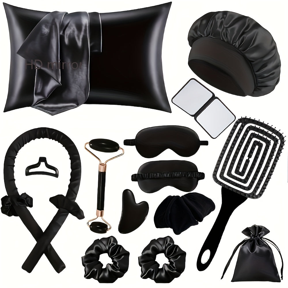 TEMU 17pcs Sleep Hair Tool Set, 4pcs Curler Set, 2pcs Facial Massager, 2 Hair Bands, 3 Hair Ties, 1 Comb, 1 Mirror, 1 Soft Sleep Eye Mask, 1 Satin