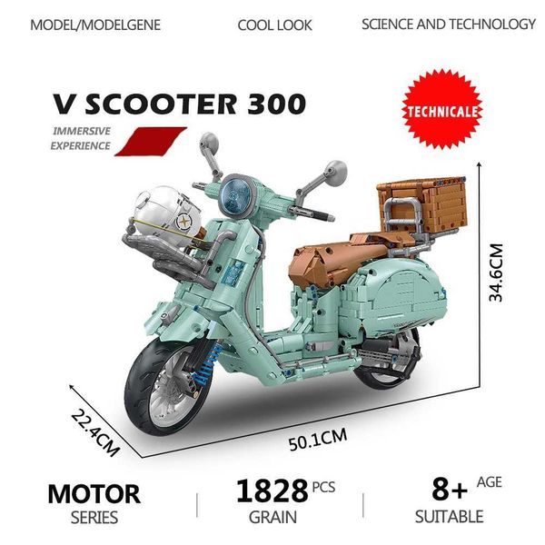 Blocks Classic e Retro Scooter Motody Model Blocks de construção V Classic 300 Motorbike Bricks MOC Collection Toys for Boy Girls Gift Y2411