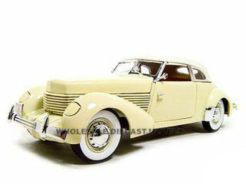 1936 Cord 810 Coupe Yellow with Cream Top and Red Interior 1-18 Diecast Model Car by Signature Models