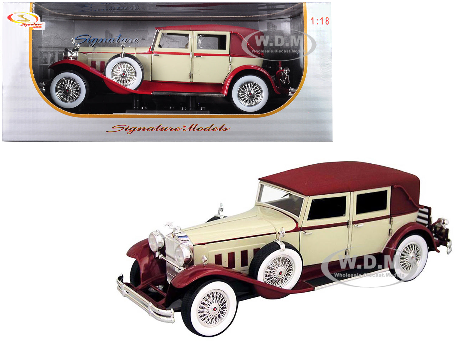 1930 Packard LeBaron Cream and Red 1-18 Diecast Model Car by Signature Models