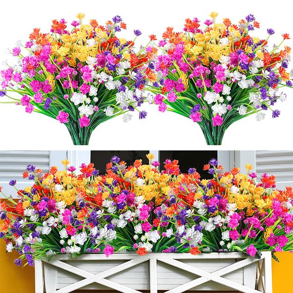 Artificial Flowers for Outdoor Plastic Flowers Decoration UV Resistant Faux Flowers Shrubs Artificial Plants for Indoor Outside Garden Home