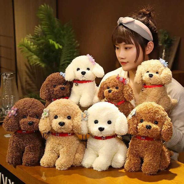 Plush Dolls 1Pc 22-28cm Cute Curly Hair Teddy Dog Plush Toy Wearing Collar Headflower Teddy Doll Stuffed Soft Toy Childrens Birthday Gift Q2