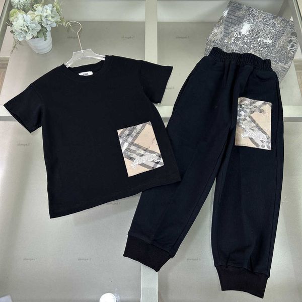 Top baby T-shirt set child tracksuits boys girls Summer suit kids designer clothes Plaid rectangular splicing design T-shirt and pants