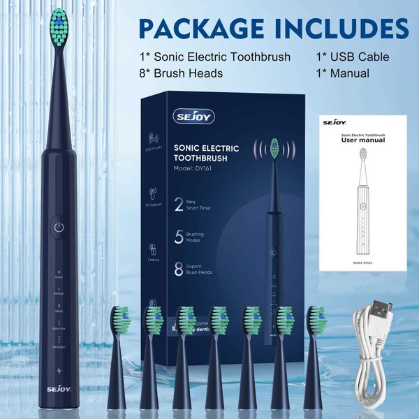 SEJOY Oral Cleaning Personal Sonic Electric Toothbrush Care Appliances IPX7 5 Modes Smart Rechargeable Automatic ToothbrushT250120