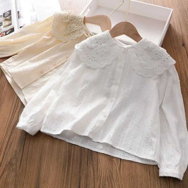 Spring and Autumn Youth Girls Cotton Princess Top 2024 New Korean Style Lace Collar Shirt Girls Coat 2 4 6 8 10 12W240729
