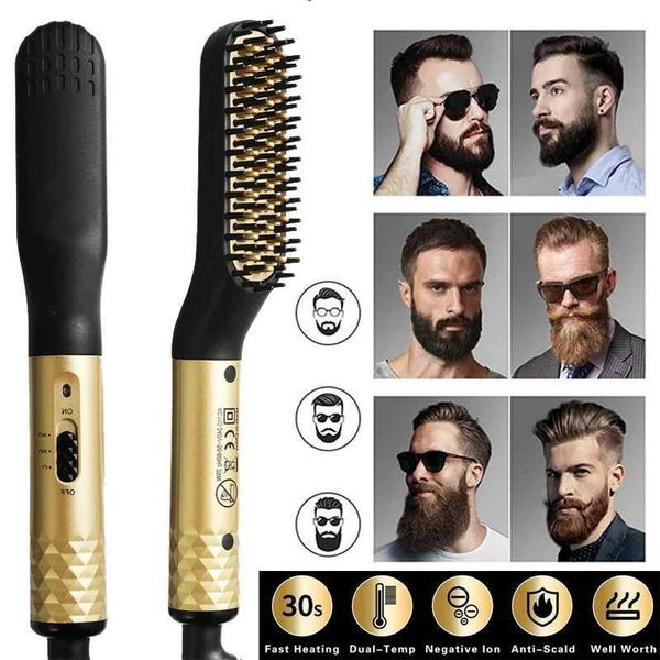 Multi functional mini beard straightener quick heating comb anti scalp mens beard and hair integrated styling straight hair comb W240904