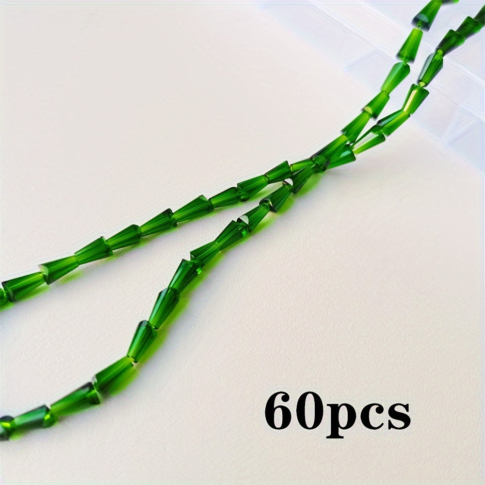 TEMU 45-60pcs Green Glass Seed Beads 4x7mm & 6x12mm - For Jewelry Making, Diy Crafts, Bracelets, Necklaces, Earrings - Durable & Versatile Bead