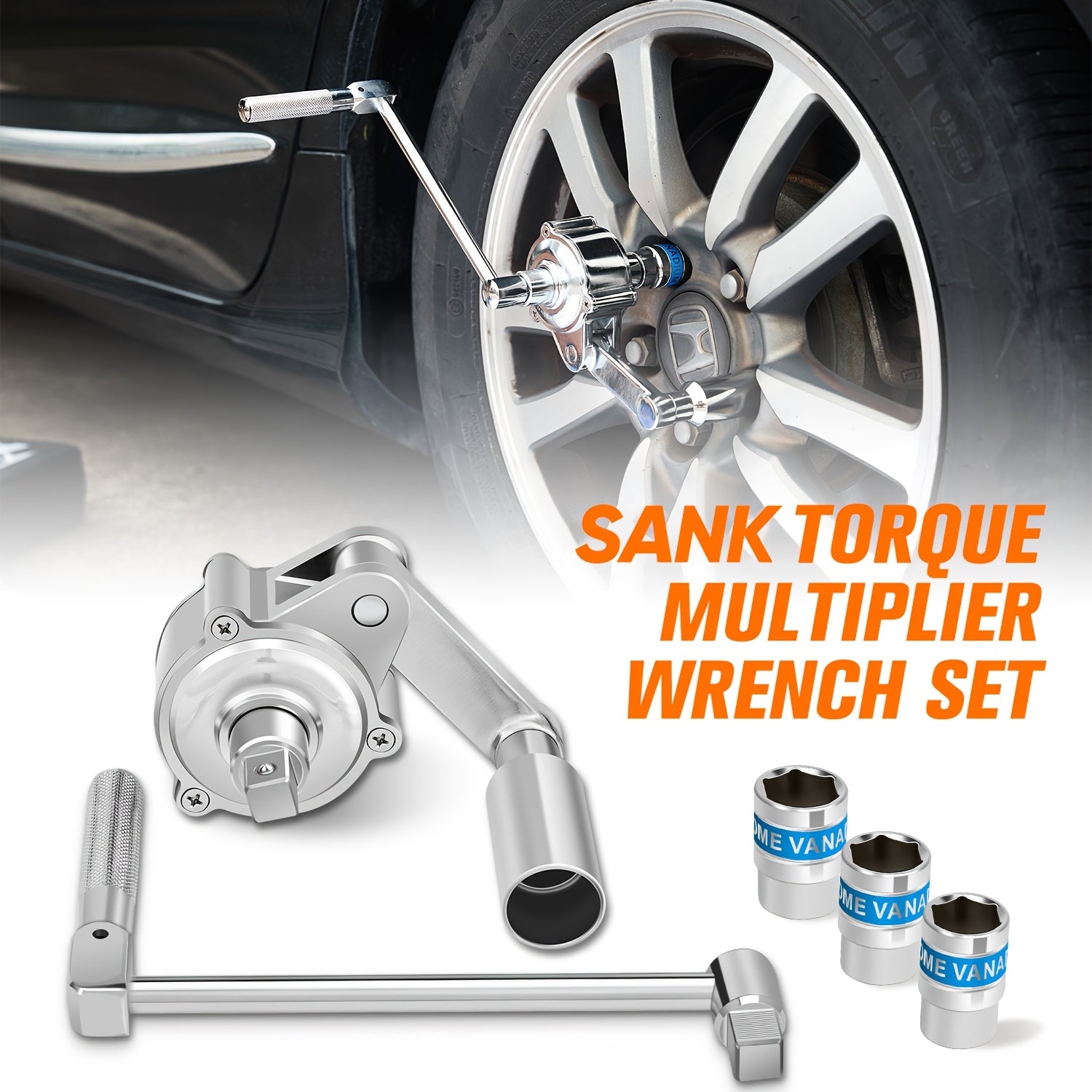 TEMU Sank Torque Wrench, Heavy Duty Extension Wrench Set With 17mm-19mm-21mm Sockets Loosening Car Tire Lug Nuts, And For Remover 1-2 Driver 1:20