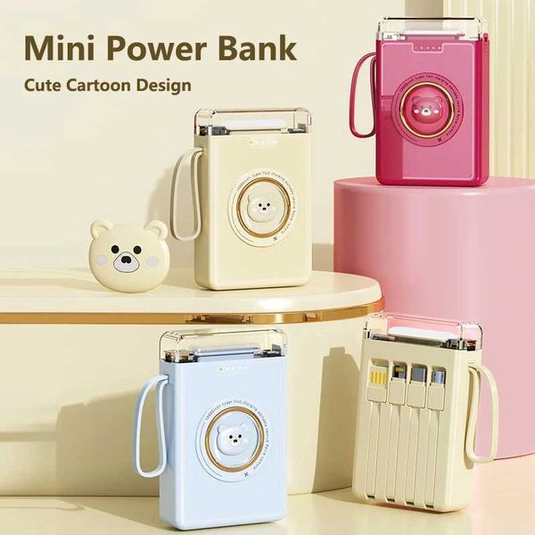 Cell Phone Power Banks Mini Power Bank 20000mAh Cute Pet Cartoon LED Light Powerbank Built in 4 Cable Portable Charger External Battery Pack